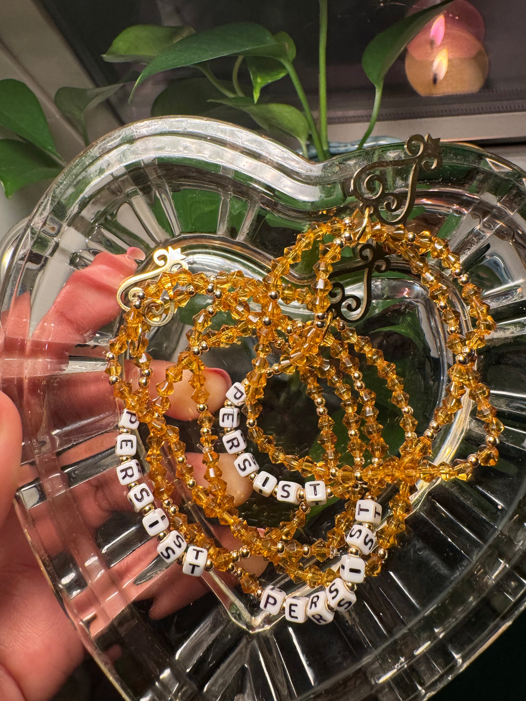 “persist” Affirmation Bracelets (2pc set) with gold Sankofa charm