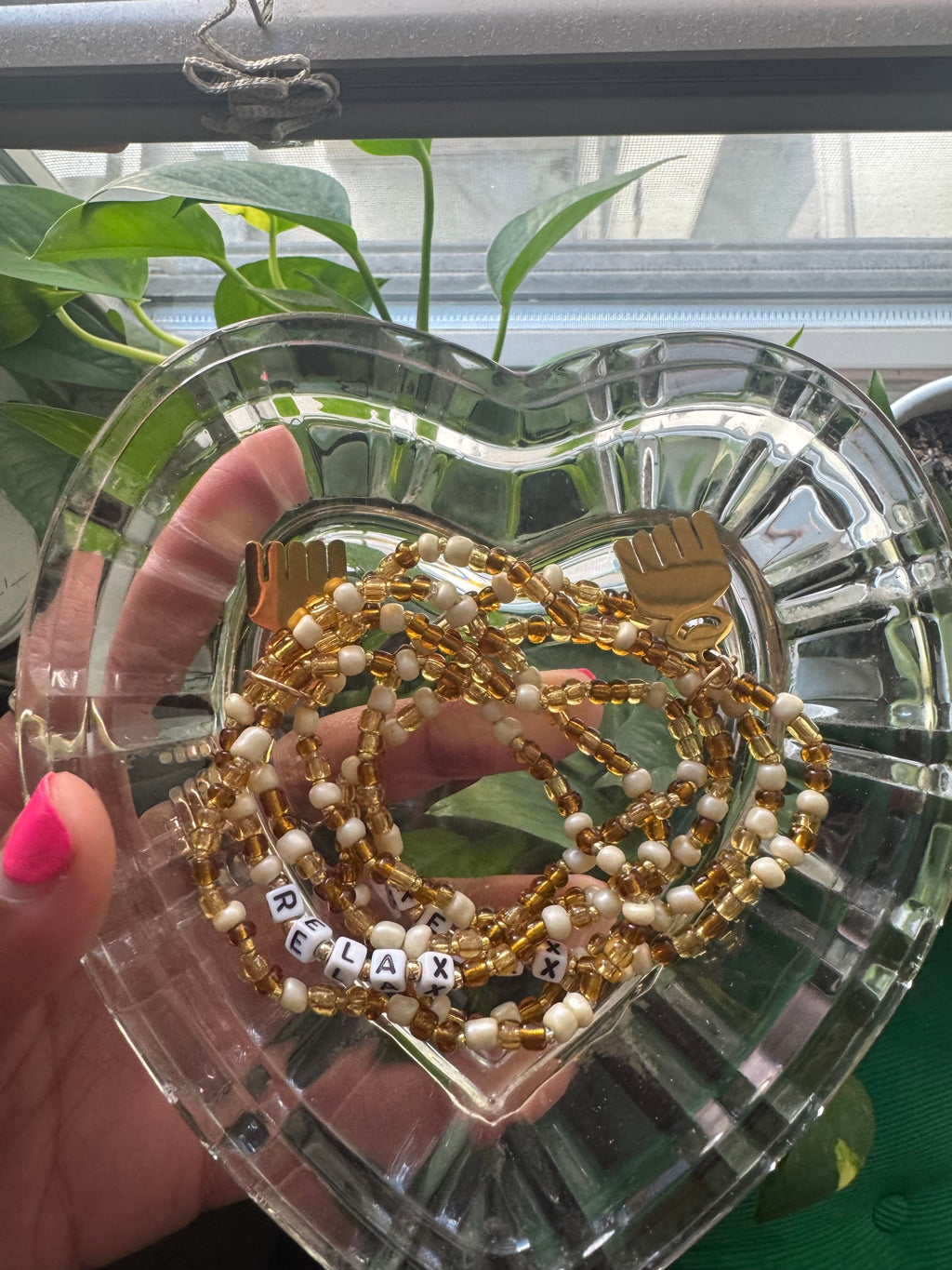“relax” Affirmation Bracelets (3pc set) with gold Duafe charm