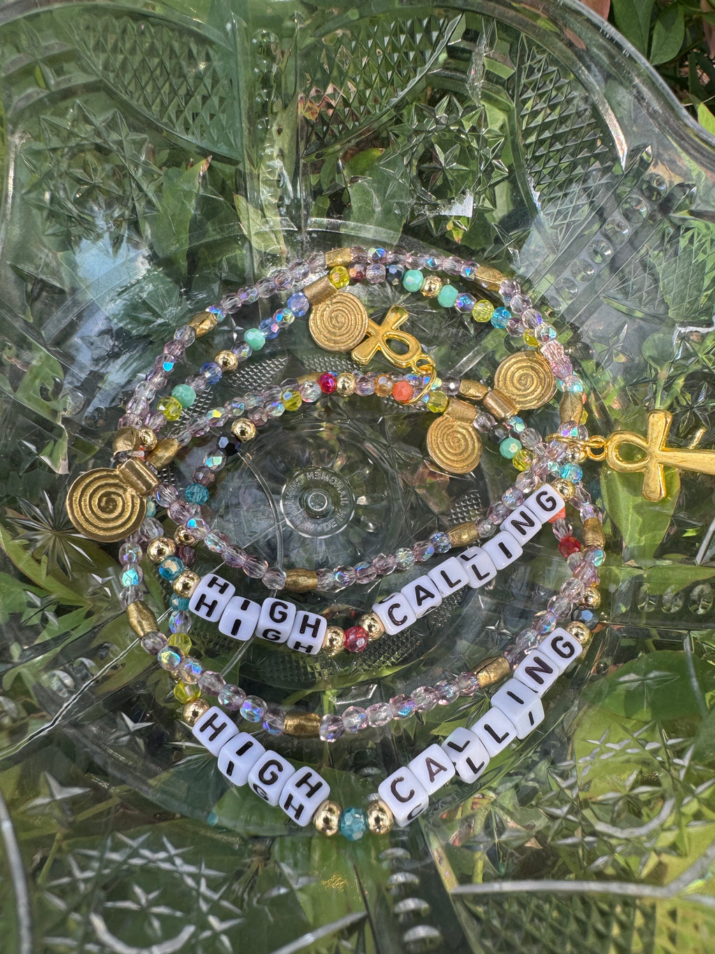 “HIGH CALLING” affirmation bracelet with ankh charm (2pc set)