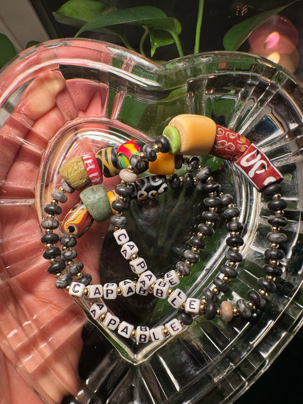 “capable” Affirmation Bracelets with Ghanaian Krobo