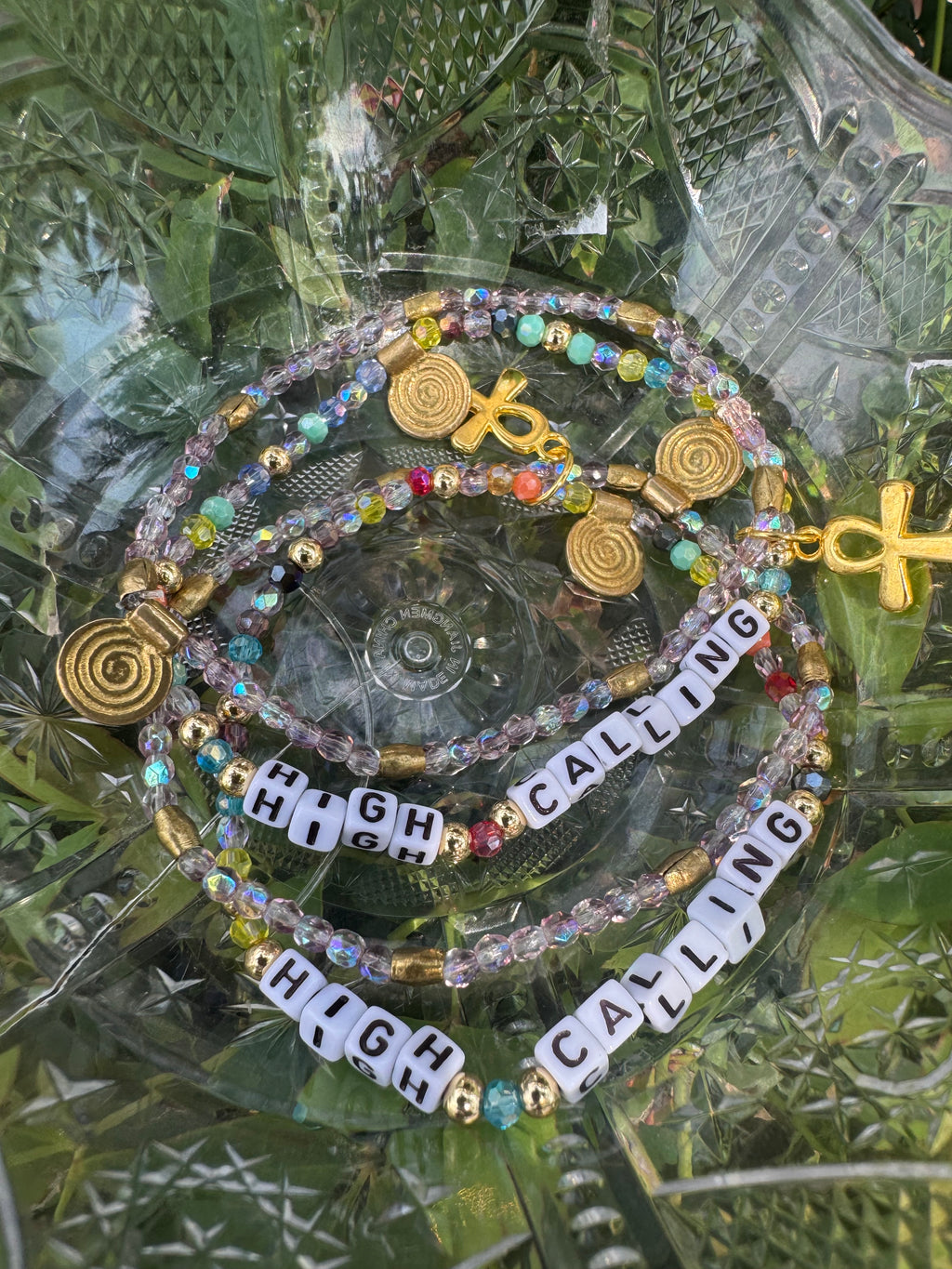 “HIGH CALLING” affirmation bracelet with ankh charm (2pc set)