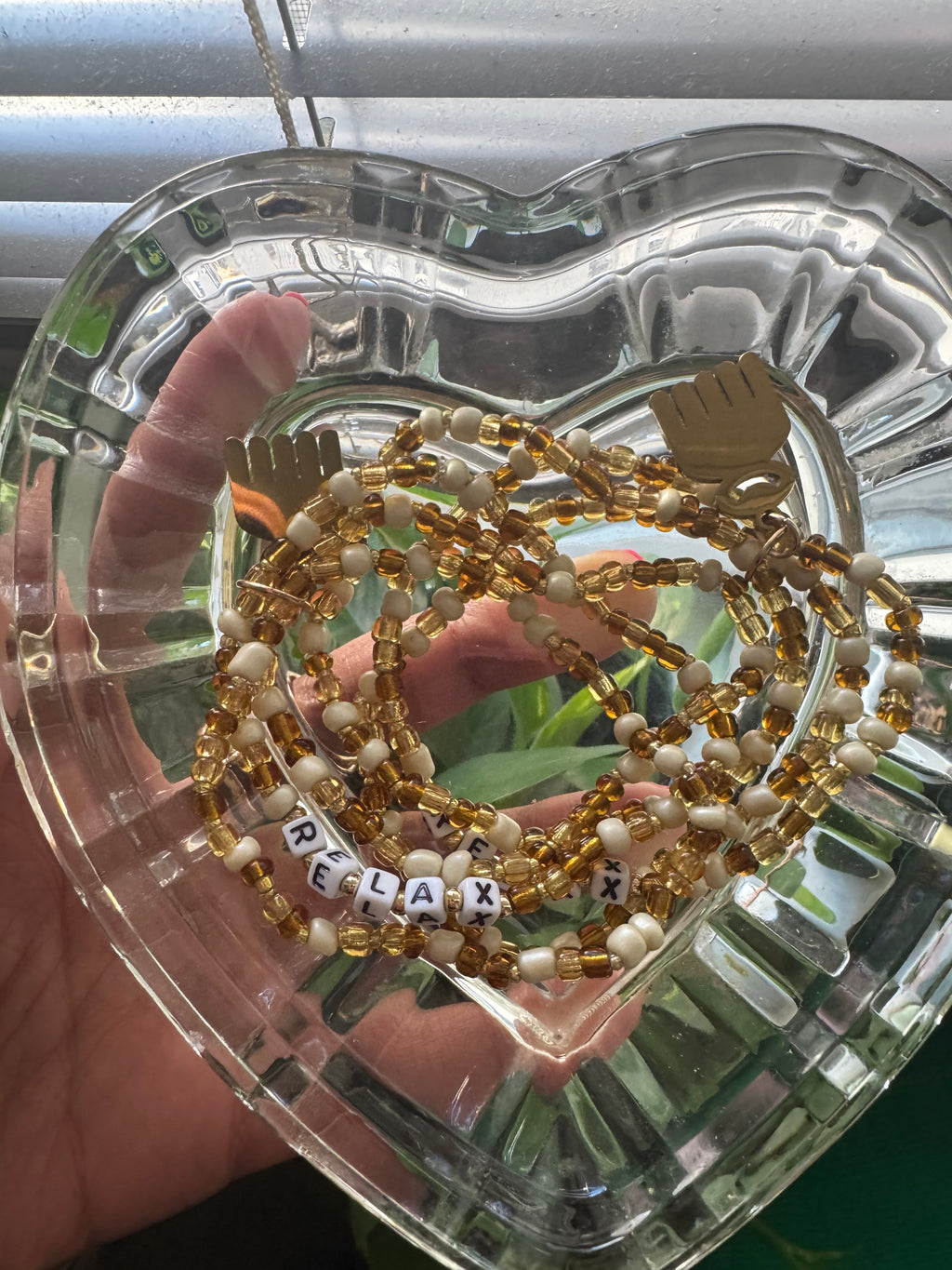 “relax” Affirmation Bracelets (3pc set) with gold Duafe charm
