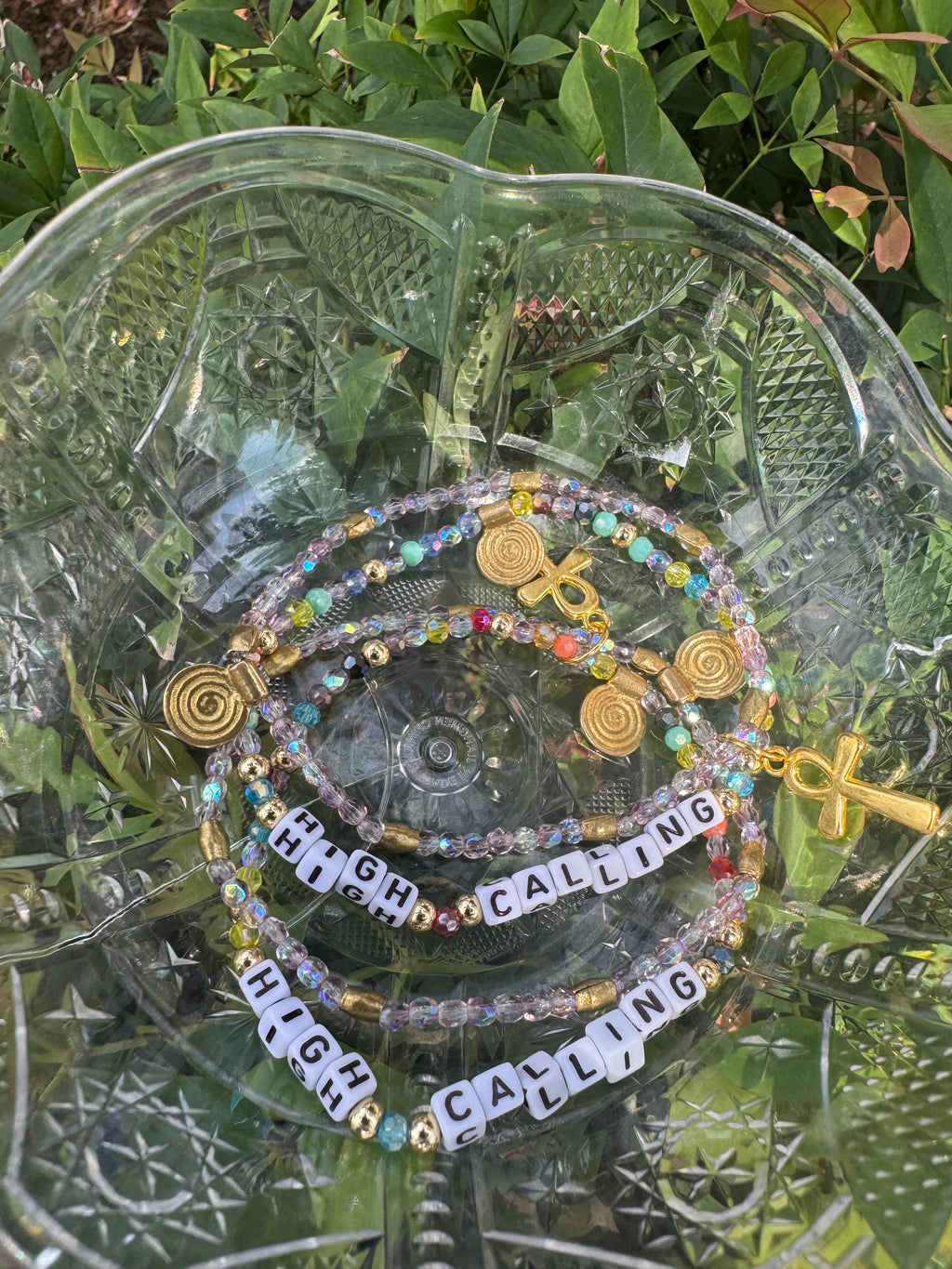 “HIGH CALLING” affirmation bracelet with ankh charm (2pc set)