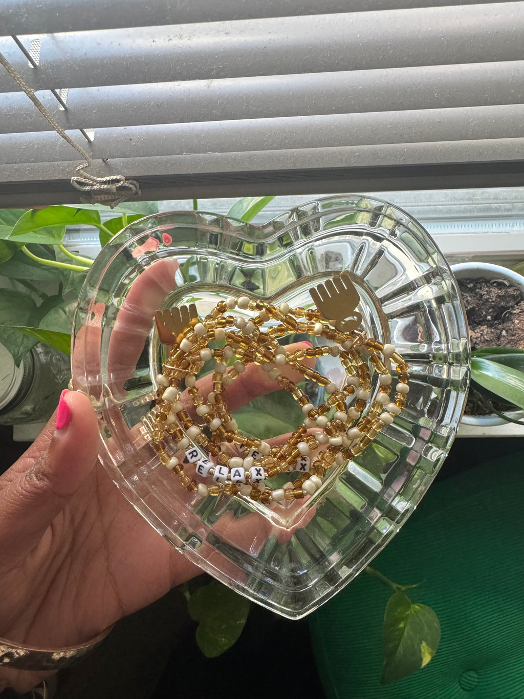 “relax” Affirmation Bracelets (3pc set) with gold Duafe charm
