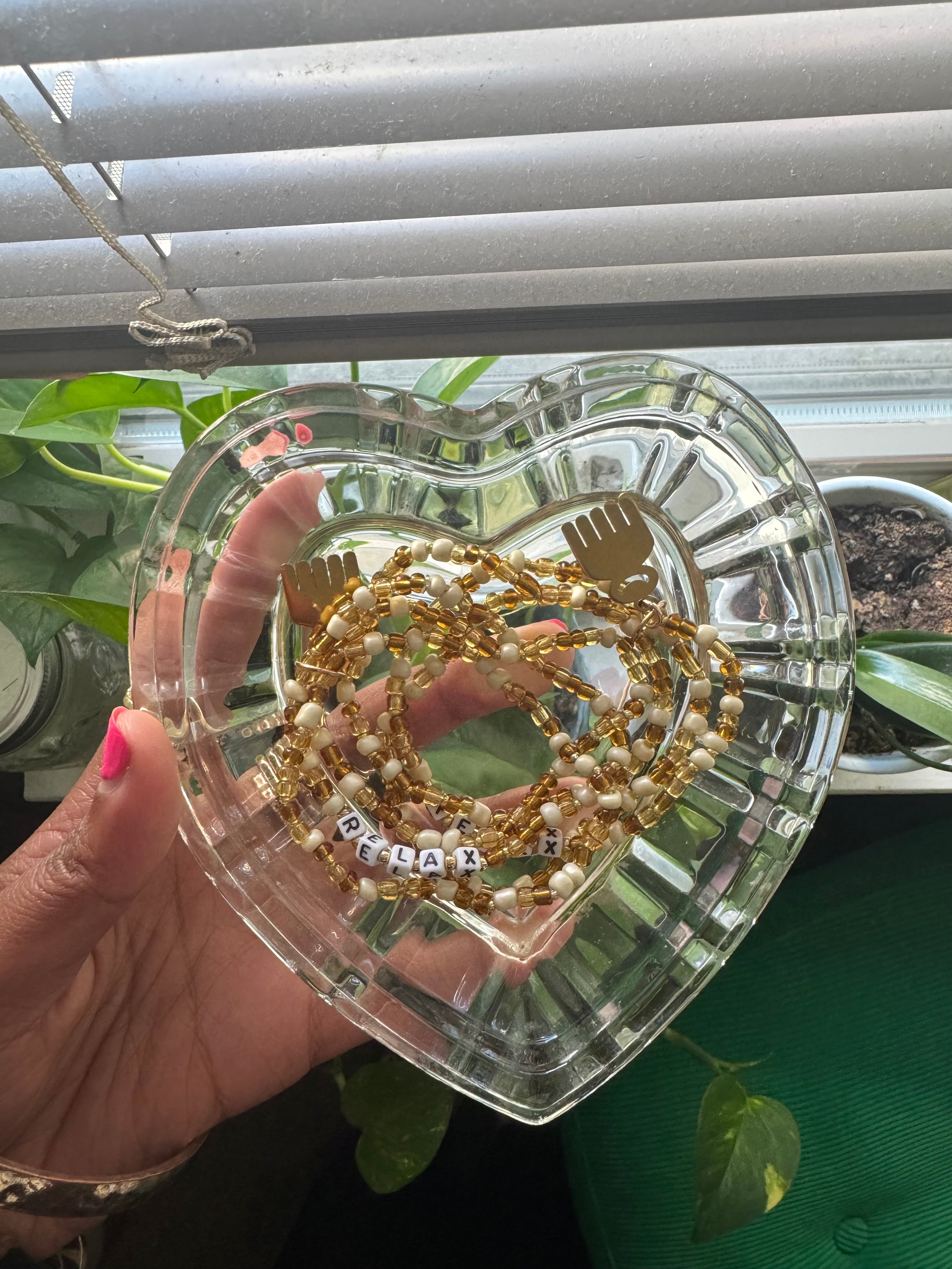“relax” Affirmation Bracelets (3pc set) with gold Duafe charm