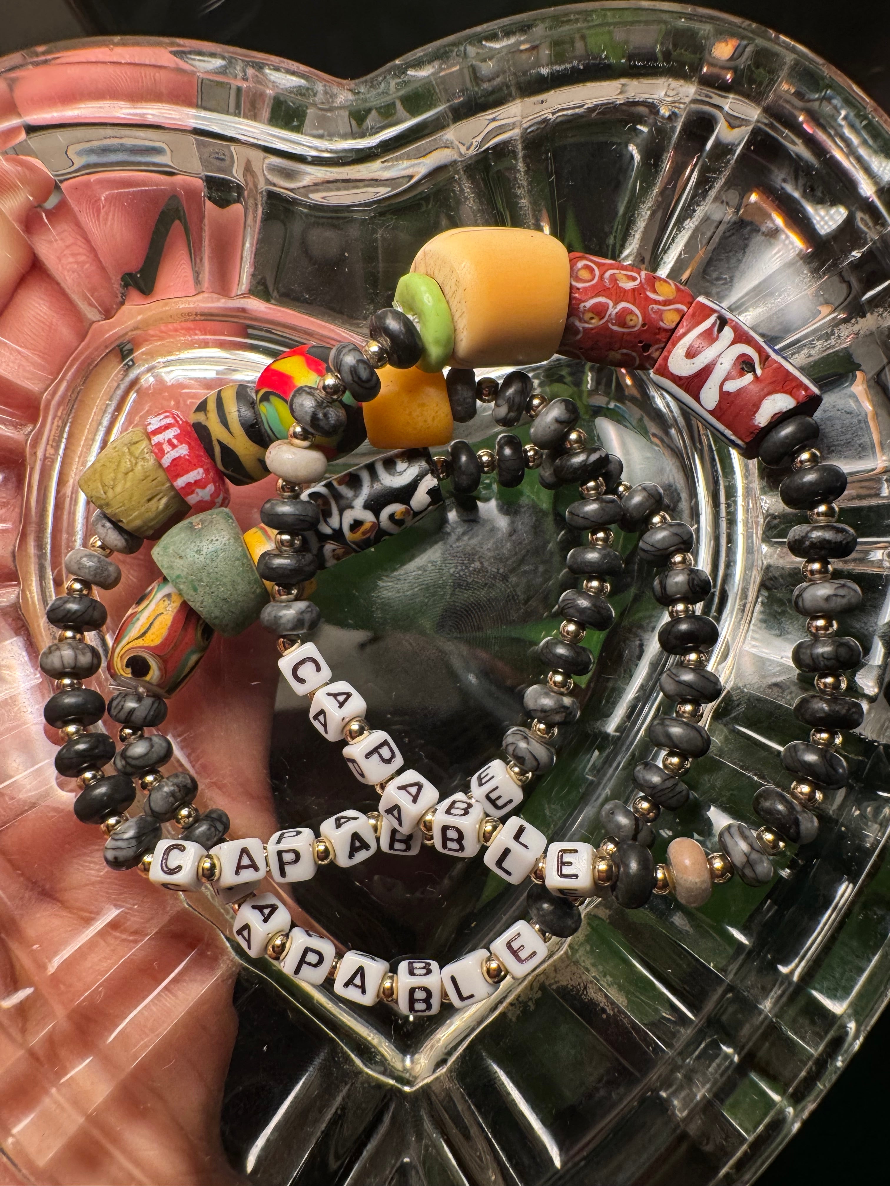 “capable” Affirmation Bracelets with Ghanaian Krobo