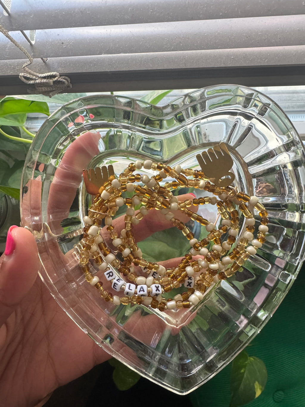 “relax” Affirmation Bracelets (3pc set) with gold Duafe charm