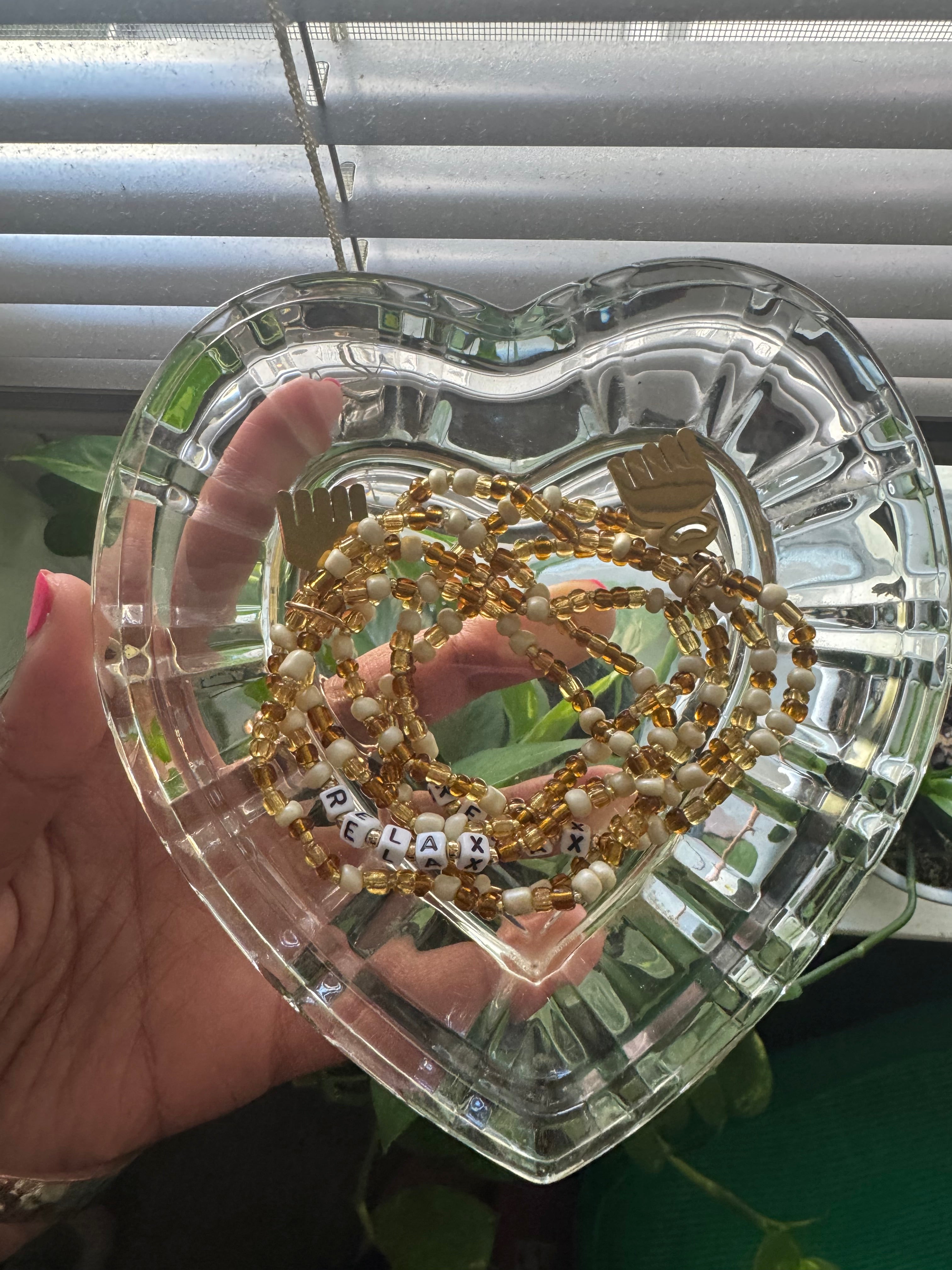 “relax” Affirmation Bracelets (3pc set) with gold Duafe charm