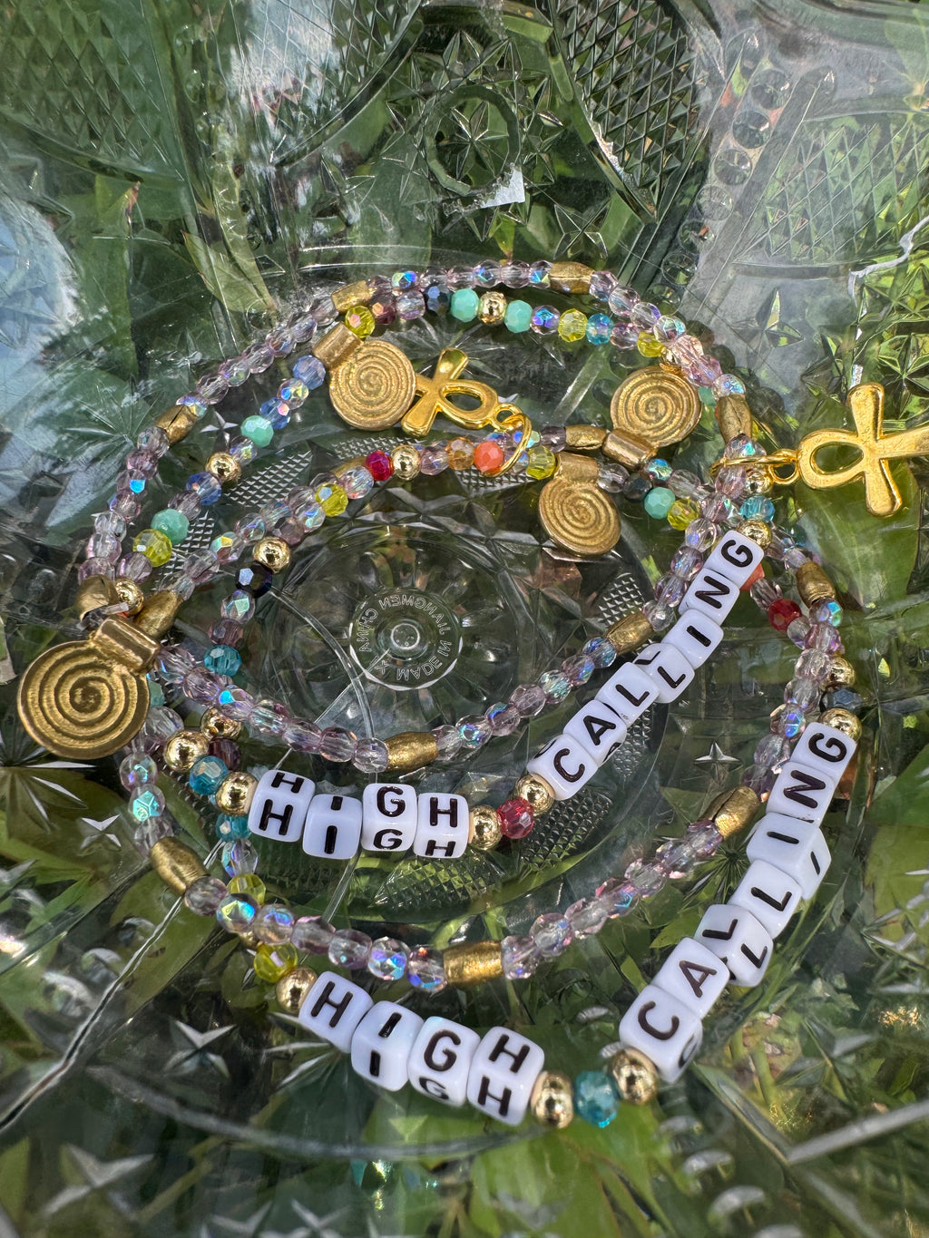 “HIGH CALLING” affirmation bracelet with ankh charm (2pc set)