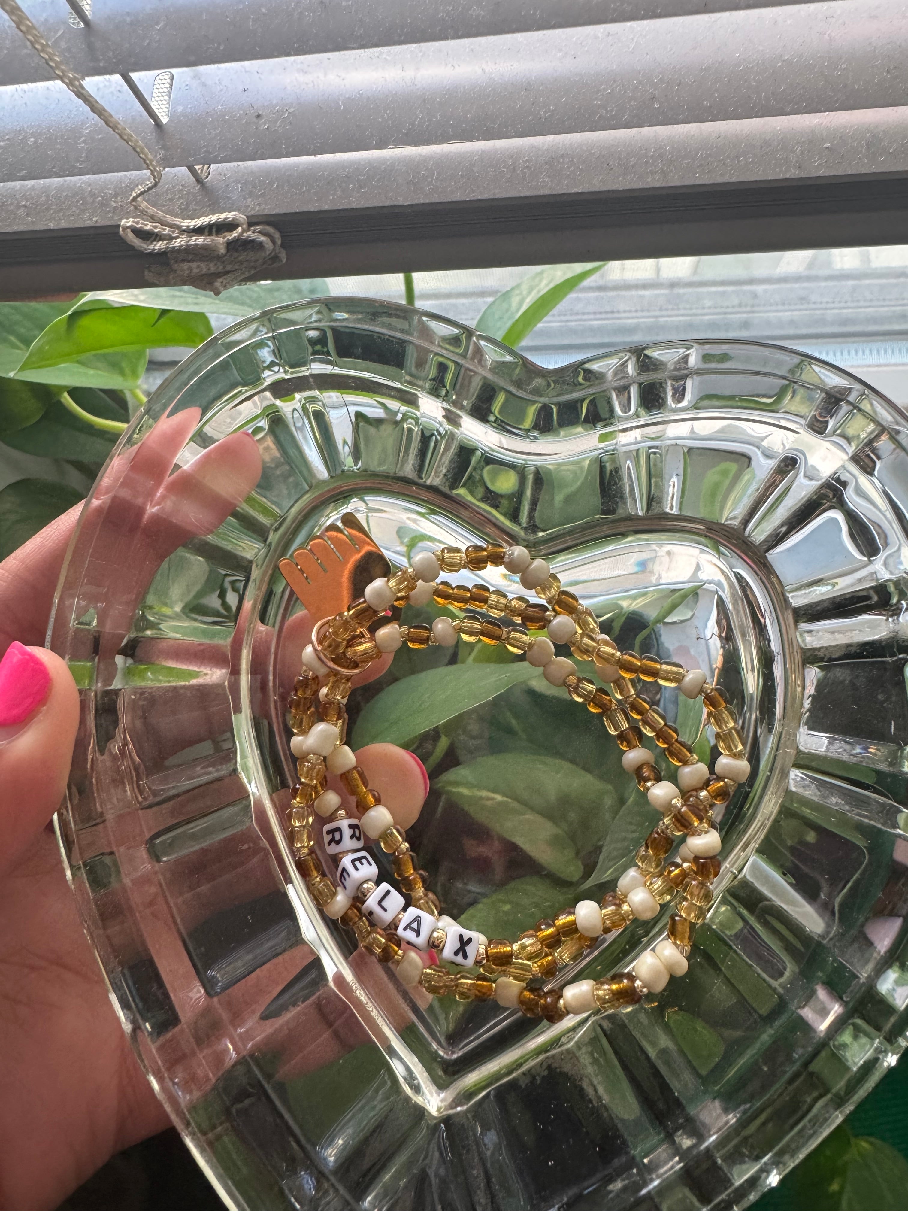 “relax” Affirmation Bracelets (3pc set) with gold Duafe charm