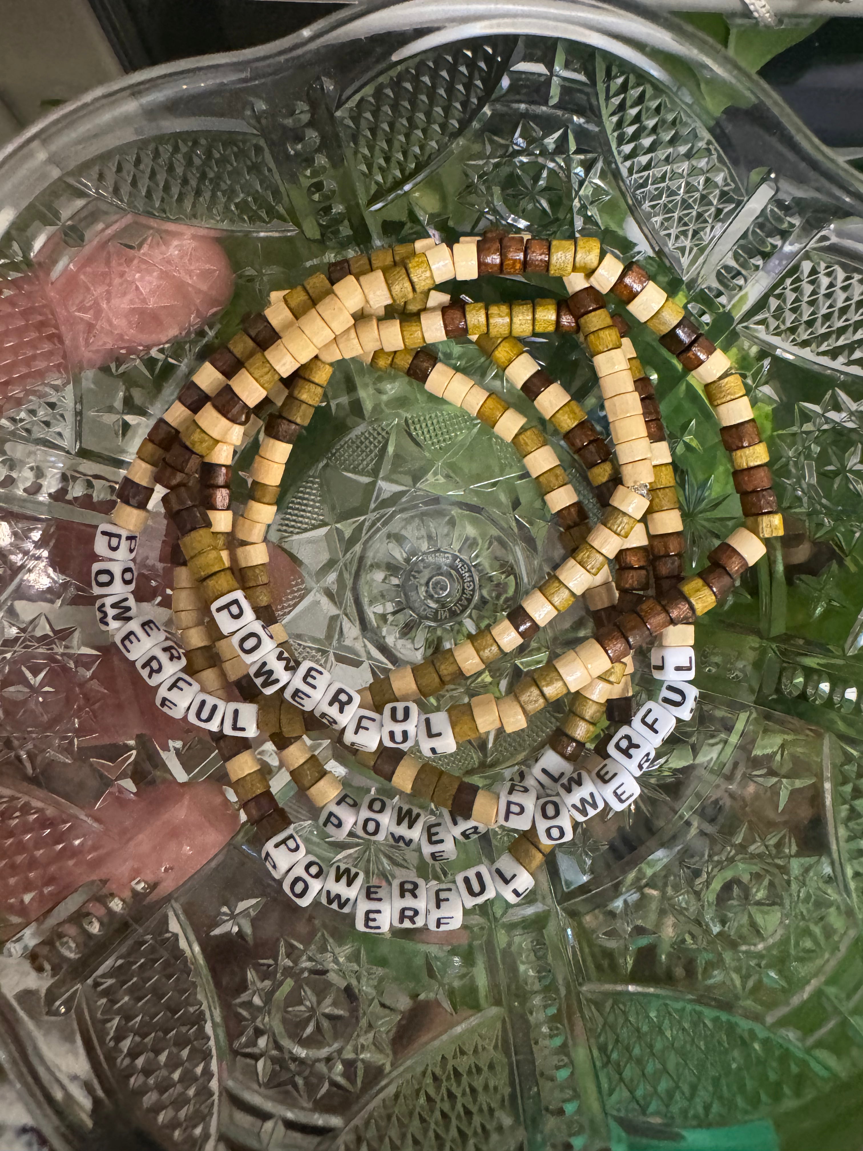“powerful” Wooden Affirmation Bracelet (men’s size)