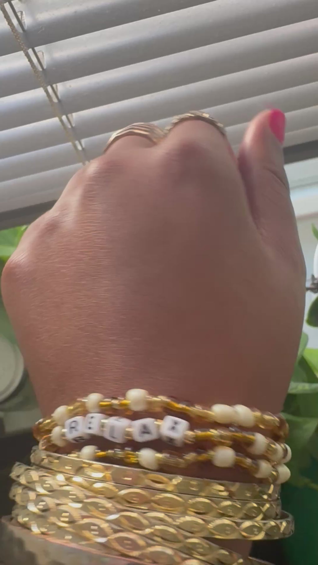 “relax” Affirmation Bracelets (3pc set) with gold Duafe charm